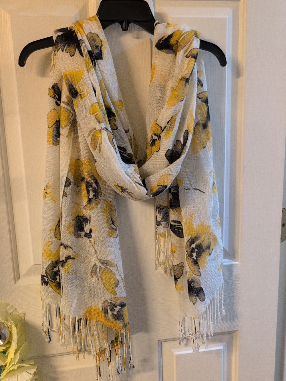 Yellow and Gray Floral Scarf